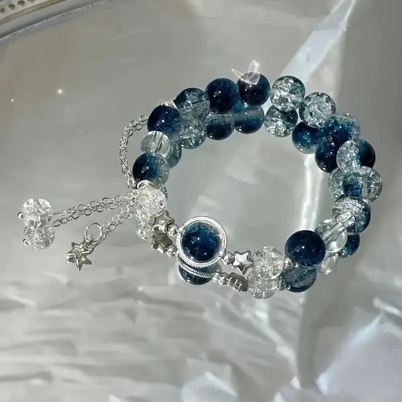 Elegant Blue Beaded Bracelet with Sparkling Star Charm